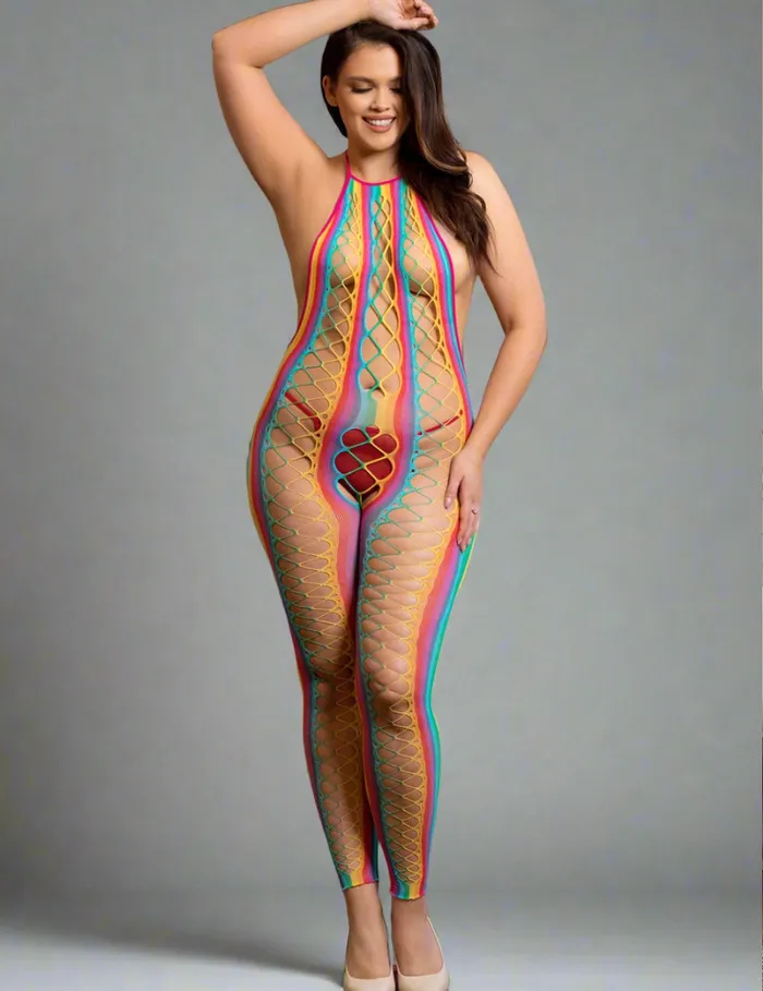 Female Sex Toys Scandals Lingerie Rainbow Bodystocking Halter Backless Mesh Hollow Out Female Sex Toys Scandals Lingerie Rainbow Bodystocking Halter Backless Mesh Hollow Out