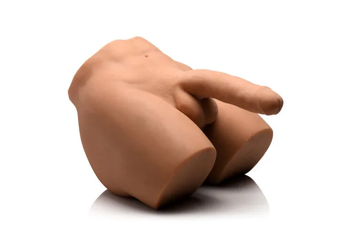Jock Vibrating Squeezing Torso Masturbator with Posable 7 in Dildo Curve Toys Male Sex Toys