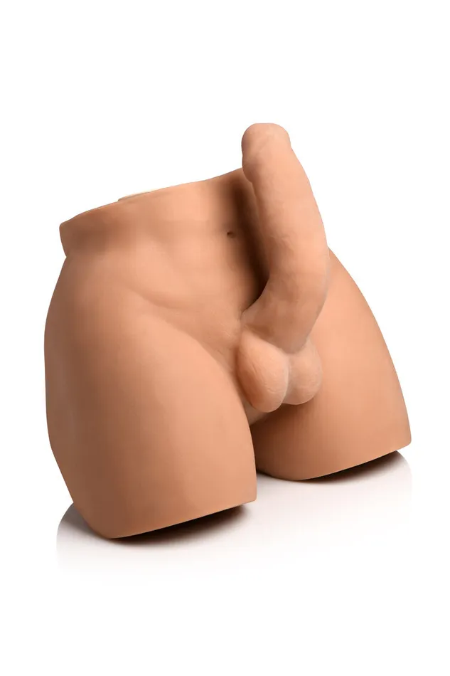 Jock Vibrating Squeezing Torso Masturbator with Posable 7 in Dildo Curve Toys Male Sex Toys