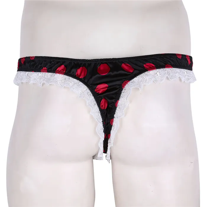 Male Sex Toys EVEs SECRETS Mens Shiny Satin Ruffle Lace Panties Male High Cut Sissy Underwear Lingerie