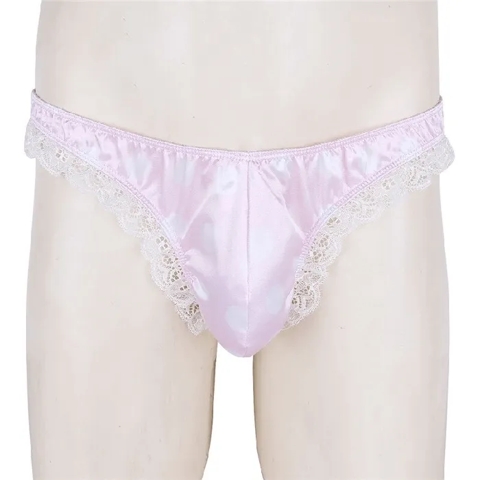 Male Sex Toys EVEs SECRETS Mens Shiny Satin Ruffle Lace Panties Male High Cut Sissy Underwear Lingerie