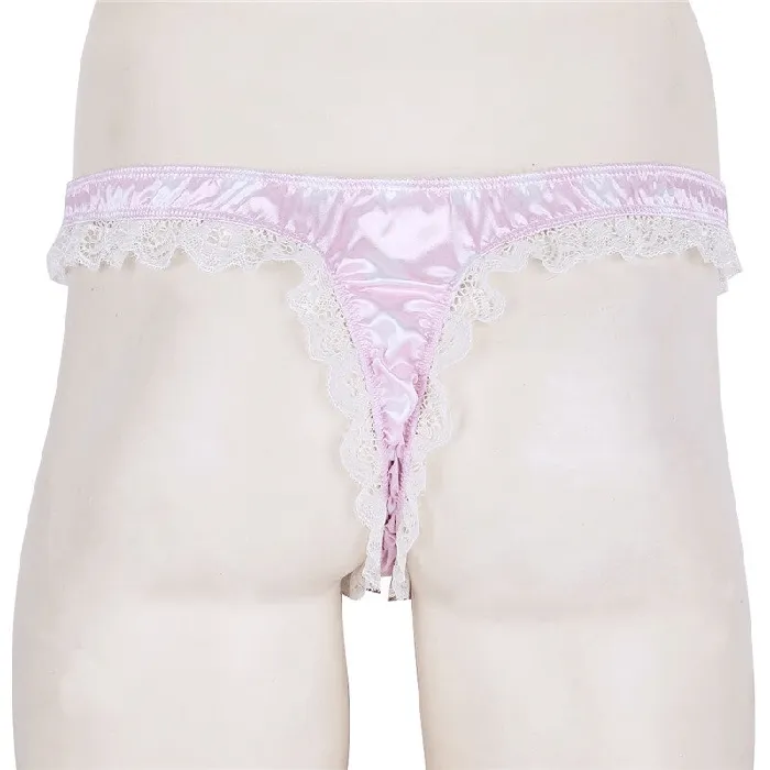 Male Sex Toys EVEs SECRETS Mens Shiny Satin Ruffle Lace Panties Male High Cut Sissy Underwear Lingerie