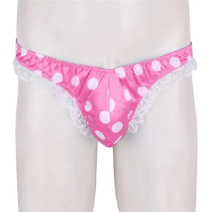 Male Sex Toys EVEs SECRETS Mens Shiny Satin Ruffle Lace Panties Male High Cut Sissy Underwear Lingerie