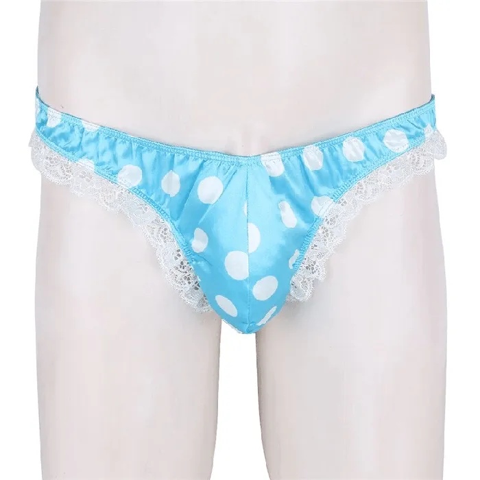 Male Sex Toys EVEs SECRETS Mens Shiny Satin Ruffle Lace Panties Male High Cut Sissy Underwear Lingerie