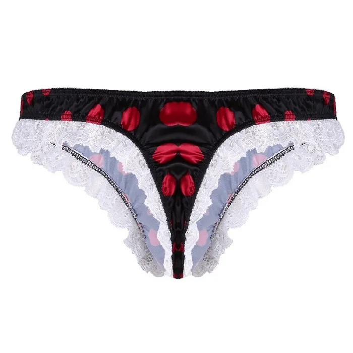 Male Sex Toys EVEs SECRETS Mens Shiny Satin Ruffle Lace Panties Male High Cut Sissy Underwear Lingerie