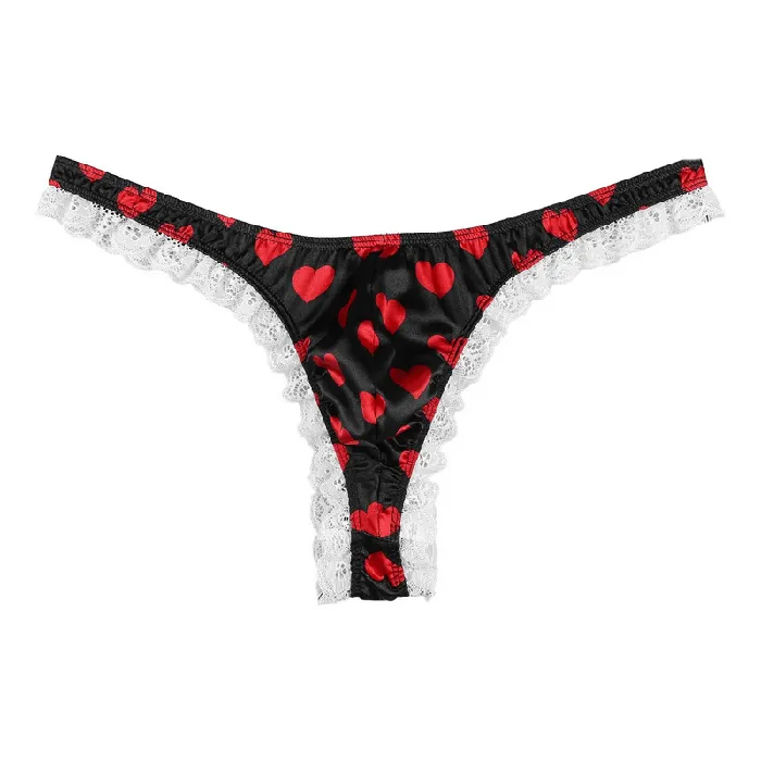 Male Sex Toys EVEs SECRETS Mens Shiny Satin Ruffle Lace Panties Male High Cut Sissy Underwear Lingerie