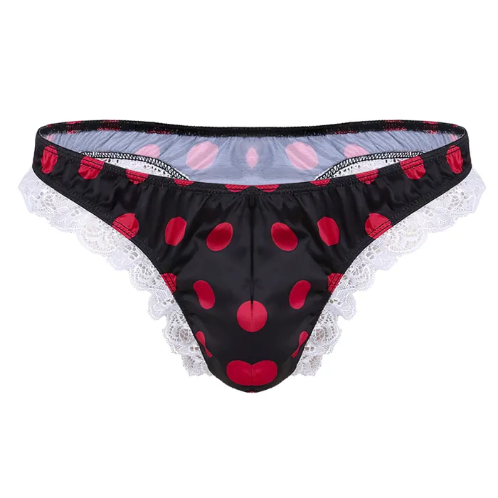Male Sex Toys EVEs SECRETS Mens Shiny Satin Ruffle Lace Panties Male High Cut Sissy Underwear Lingerie
