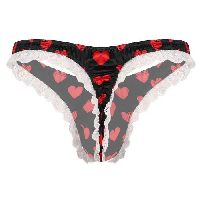 Male Sex Toys EVEs SECRETS Mens Shiny Satin Ruffle Lace Panties Male High Cut Sissy Underwear Lingerie