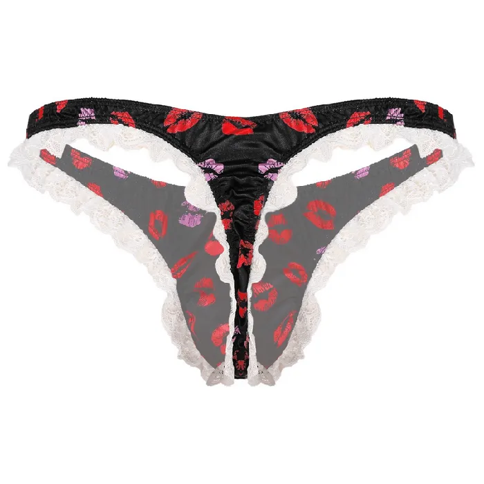 Male Sex Toys EVEs SECRETS Mens Shiny Satin Ruffle Lace Panties Male High Cut Sissy Underwear Lingerie