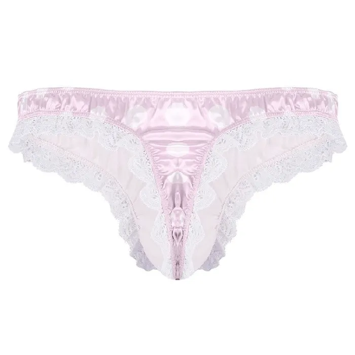 Male Sex Toys EVEs SECRETS Mens Shiny Satin Ruffle Lace Panties Male High Cut Sissy Underwear Lingerie