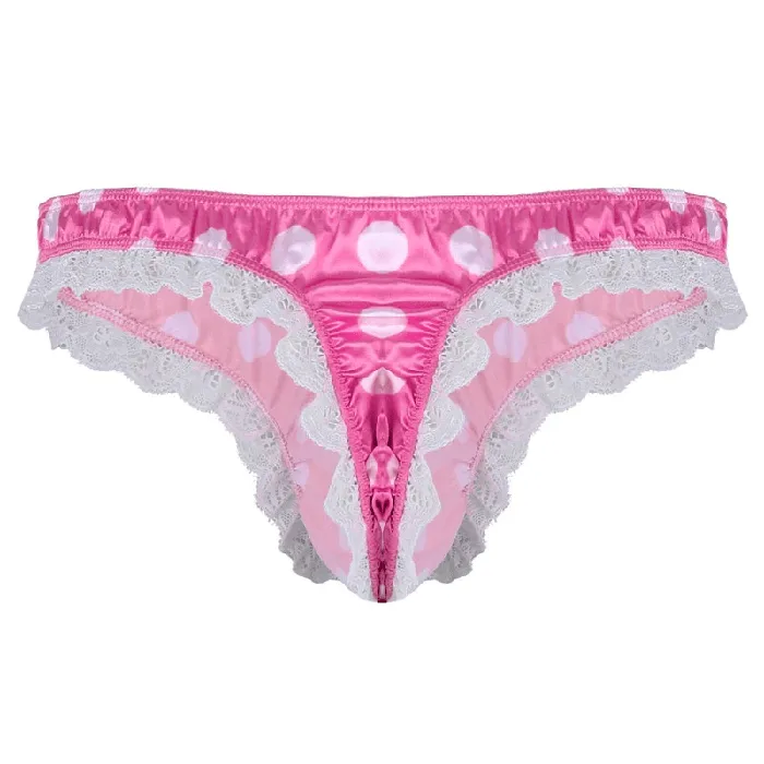 Male Sex Toys EVEs SECRETS Mens Shiny Satin Ruffle Lace Panties Male High Cut Sissy Underwear Lingerie
