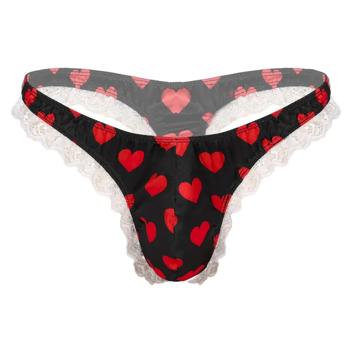 Male Sex Toys EVEs SECRETS Mens Shiny Satin Ruffle Lace Panties Male High Cut Sissy Underwear Lingerie