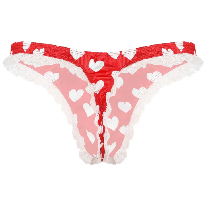 Male Sex Toys EVEs SECRETS Mens Shiny Satin Ruffle Lace Panties Male High Cut Sissy Underwear Lingerie