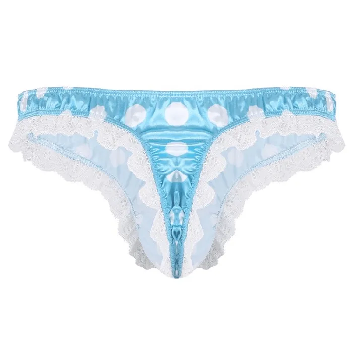 Male Sex Toys EVEs SECRETS Mens Shiny Satin Ruffle Lace Panties Male High Cut Sissy Underwear Lingerie
