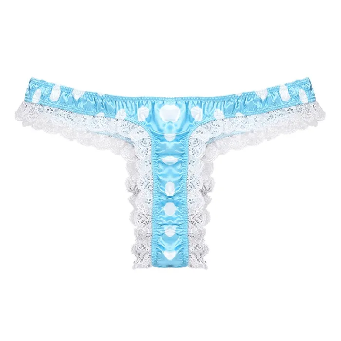 Male Sex Toys EVEs SECRETS Mens Shiny Satin Ruffle Lace Panties Male High Cut Sissy Underwear Lingerie