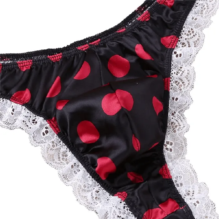 Male Sex Toys EVEs SECRETS Mens Shiny Satin Ruffle Lace Panties Male High Cut Sissy Underwear Lingerie