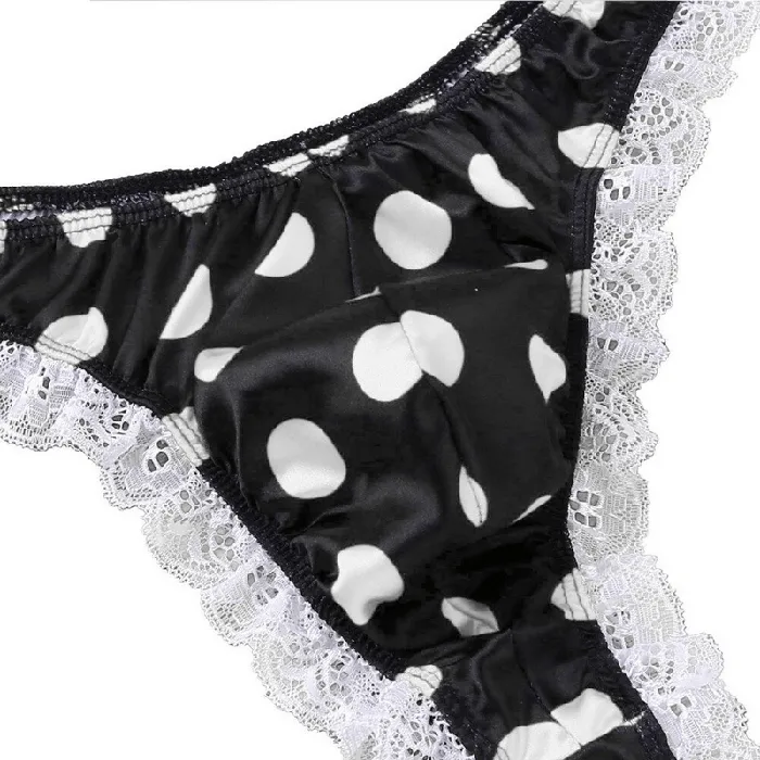 Male Sex Toys EVEs SECRETS Mens Shiny Satin Ruffle Lace Panties Male High Cut Sissy Underwear Lingerie