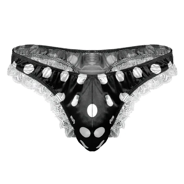 Male Sex Toys EVEs SECRETS Mens Shiny Satin Ruffle Lace Panties Male High Cut Sissy Underwear Lingerie
