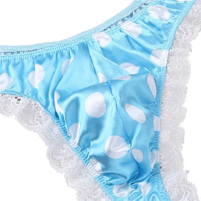 Male Sex Toys EVEs SECRETS Mens Shiny Satin Ruffle Lace Panties Male High Cut Sissy Underwear Lingerie
