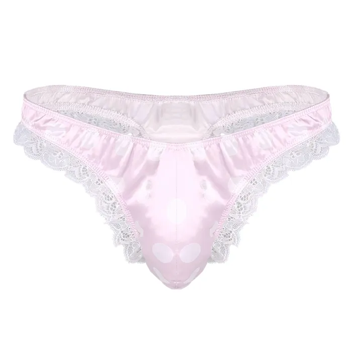 Male Sex Toys EVEs SECRETS Mens Shiny Satin Ruffle Lace Panties Male High Cut Sissy Underwear Lingerie