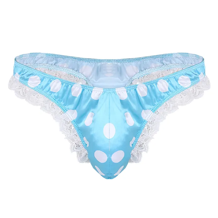 Male Sex Toys EVEs SECRETS Mens Shiny Satin Ruffle Lace Panties Male High Cut Sissy Underwear Lingerie