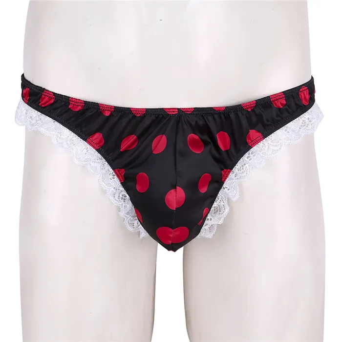 Male Sex Toys EVEs SECRETS Mens Shiny Satin Ruffle Lace Panties Male High Cut Sissy Underwear Lingerie