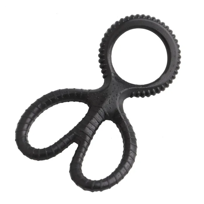 Male Sex Toys EVEs SECRETS Silicone Triple Penis and Scrotum Ring Black Ribbed Cock Ring Male Sex Toys
