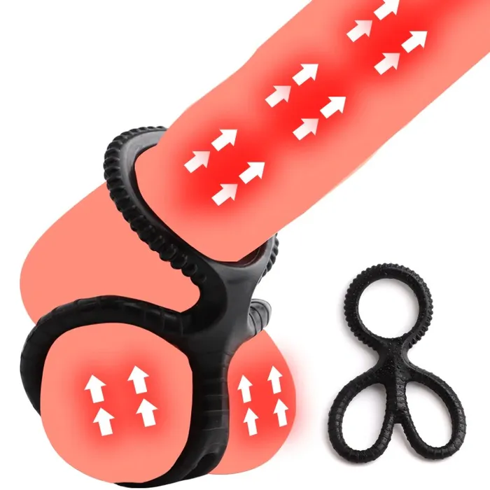 Male Sex Toys EVEs SECRETS Silicone Triple Penis and Scrotum Ring Black Ribbed Cock Ring Male Sex Toys