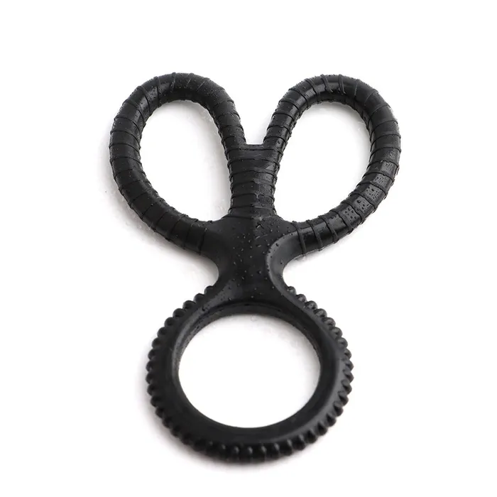 Male Sex Toys EVEs SECRETS Silicone Triple Penis and Scrotum Ring Black Ribbed Cock Ring Male Sex Toys