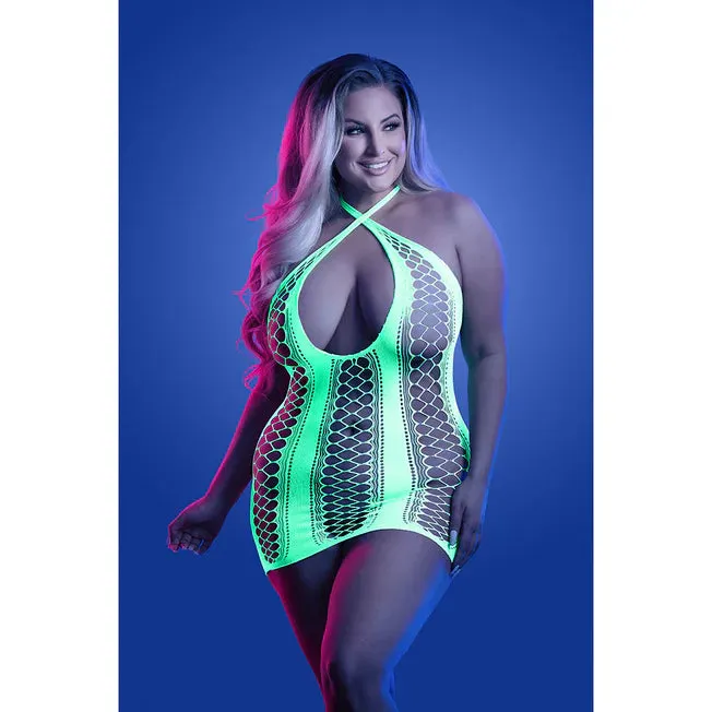 Male Sex Toys Fantasy Lingerie Glow Synthesize UV Reactive Seamless Keyhole Dress Queen Size
