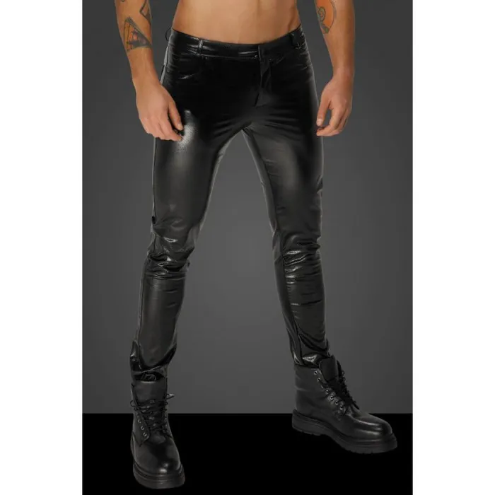 Noir Anal Snake Wetlook Long Pants with Back Pockets Medium Black