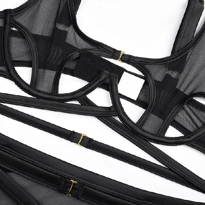 Sexy Strappy Skirted Lingerie Set Bra with Backless Skirt Garters and Panties CutOut Underwear EVEs SECRETS Male Sex Toys