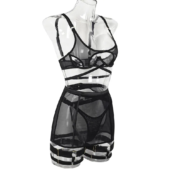 Sexy Strappy Skirted Lingerie Set Bra with Backless Skirt Garters and Panties CutOut Underwear EVEs SECRETS Male Sex Toys
