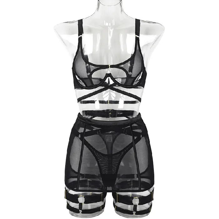 Sexy Strappy Skirted Lingerie Set Bra with Backless Skirt Garters and Panties CutOut Underwear EVEs SECRETS Male Sex Toys