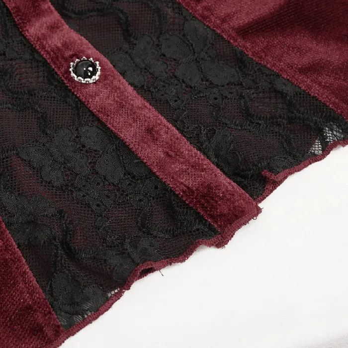 Vibrators EVEs SECRETS Womens Gothic Wine Red Velvet Blouse with Lace Puff Sleeves