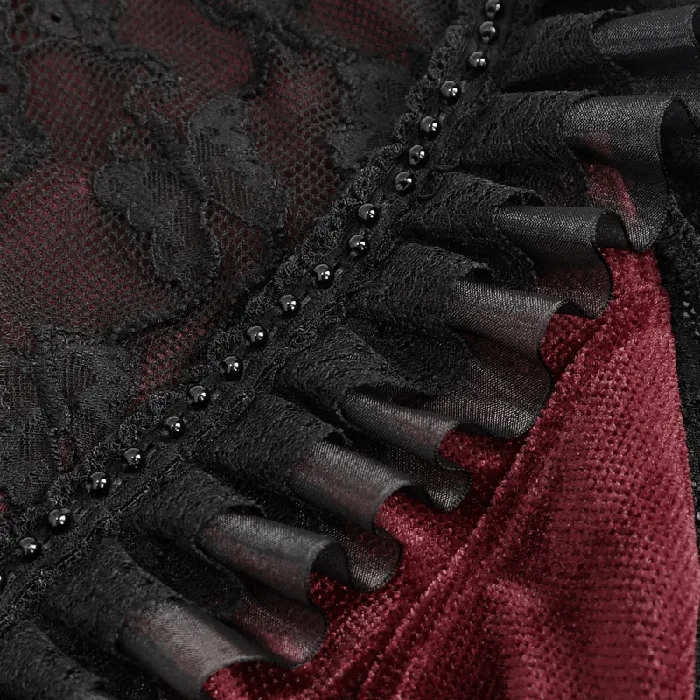 Vibrators EVEs SECRETS Womens Gothic Wine Red Velvet Blouse with Lace Puff Sleeves