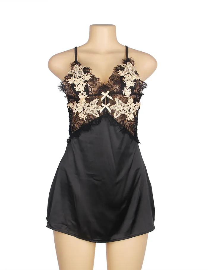 Babydoll 2 Pcs Sexy Floral Crossing Back Straps Sleepwear FRISKY BUSINESS SG Vibrators