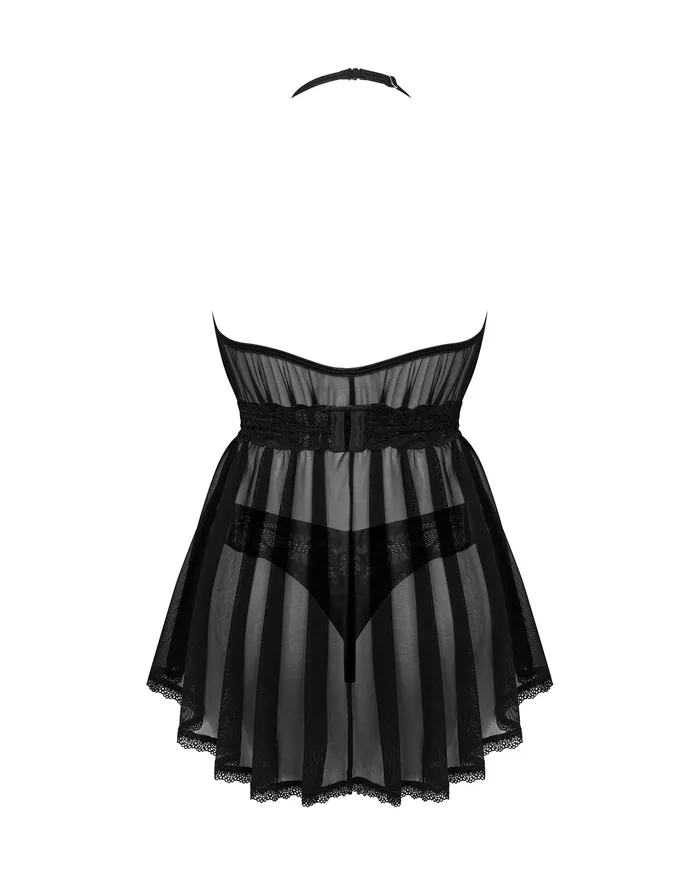 Babydoll 3 Pcs Black Mesh SemiTransparent Sleepwear with Belt and GString FRISKY BUSINESS SG Anal