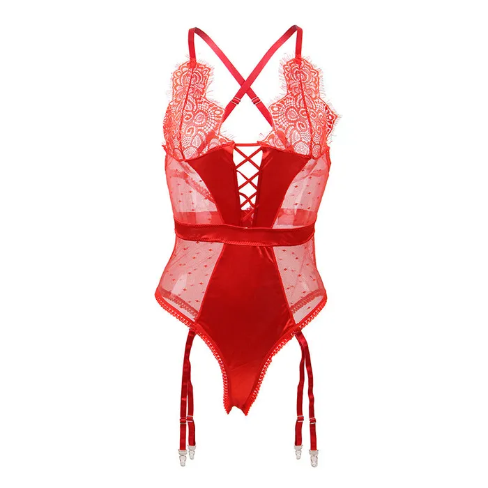 Couples Teddy 1 Pc Deluxe Satin Lace Lingerie with Garter FRISKY BUSINESS SG