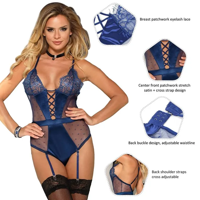 Couples Teddy 1 Pc Deluxe Satin Lace Lingerie with Garter FRISKY BUSINESS SG