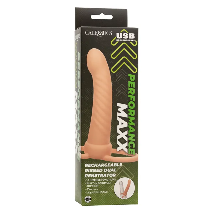 Female Sex Toys Rechargeable Ribbed Dual Penetrator Ivory CalExotics