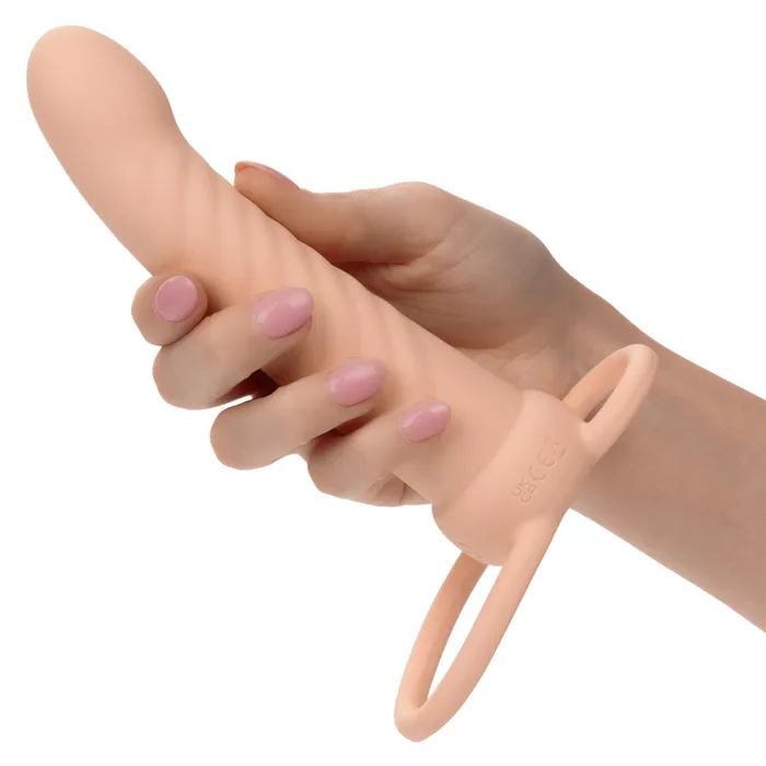 Female Sex Toys Rechargeable Ribbed Dual Penetrator Ivory CalExotics