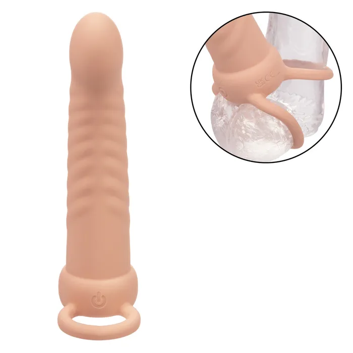 Female Sex Toys Rechargeable Ribbed Dual Penetrator Ivory CalExotics