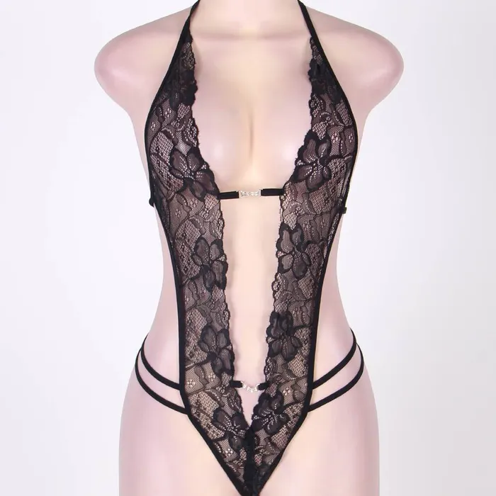 FRISKY BUSINESS SG Teddy 1 Pc Crotchless Lace Teddy with Rhinestone Female Sex Toys