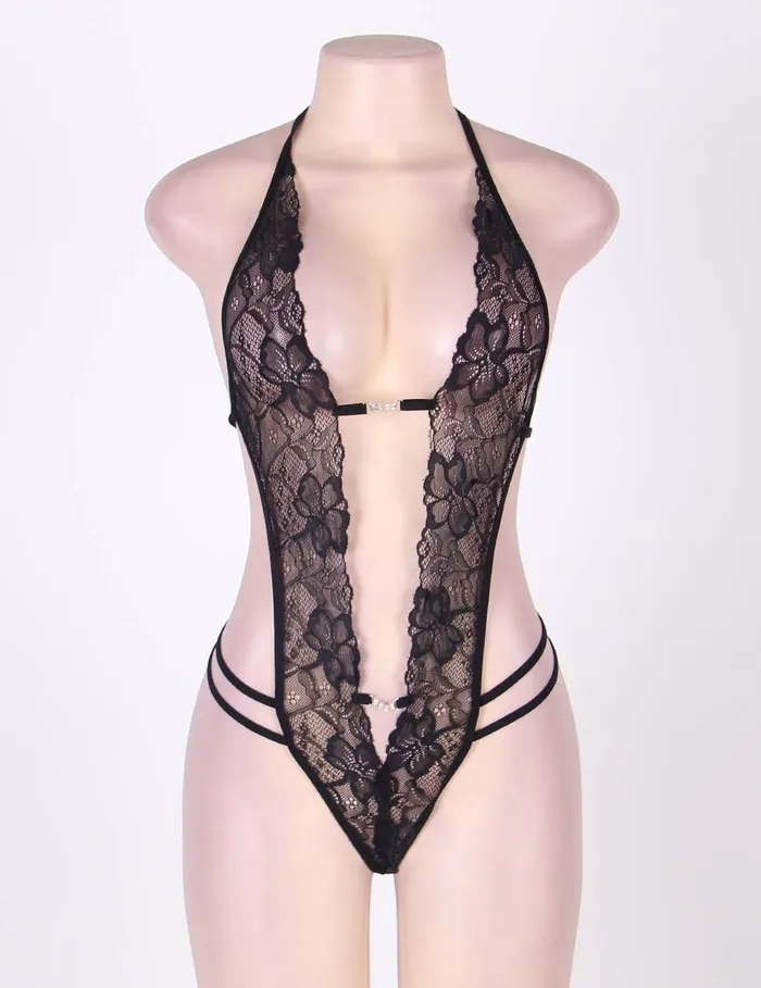 FRISKY BUSINESS SG Teddy 1 Pc Crotchless Lace Teddy with Rhinestone Female Sex Toys