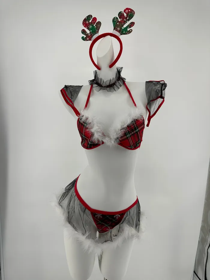 Male Sex Toys FRISKY BUSINESS SG Bra Set 5 Pcs Christmas Lady Sexy Lingerie with Headwear and Gloves