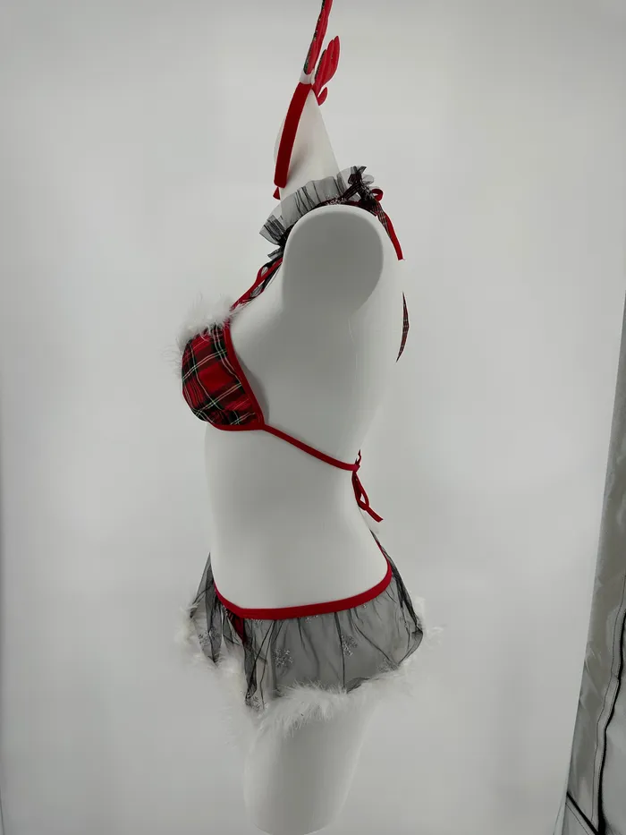 Male Sex Toys FRISKY BUSINESS SG Bra Set 5 Pcs Christmas Lady Sexy Lingerie with Headwear and Gloves