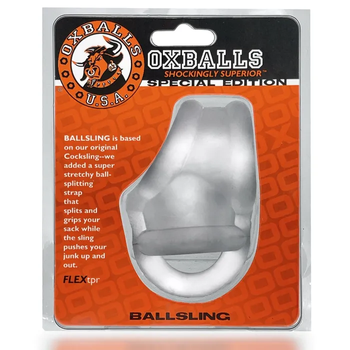 Male Sex Toys Oxballs Oxballs Ballsling Splitsling Cock Ring and Ball Stretcher Clear Ice