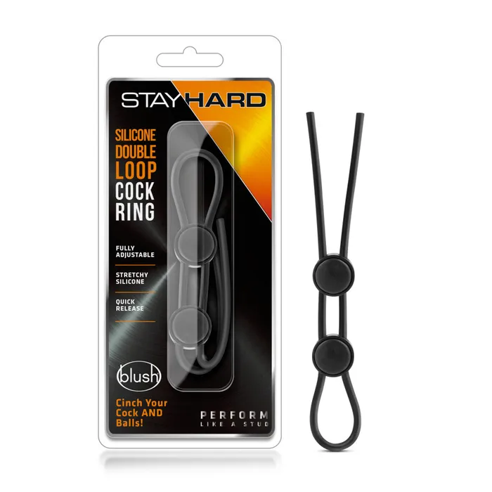 Male Sex Toys Stay Hard Silicone Double Loop Cock Ring Black Blush