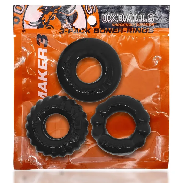 Oxballs Male Sex Toys Oxballs Bonemaker 3 Pack Cock Ring Black